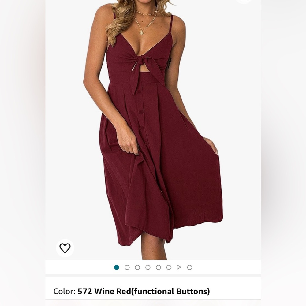Fanciynn bow tie front swing midi button down A-line backless dress, maroon xsm